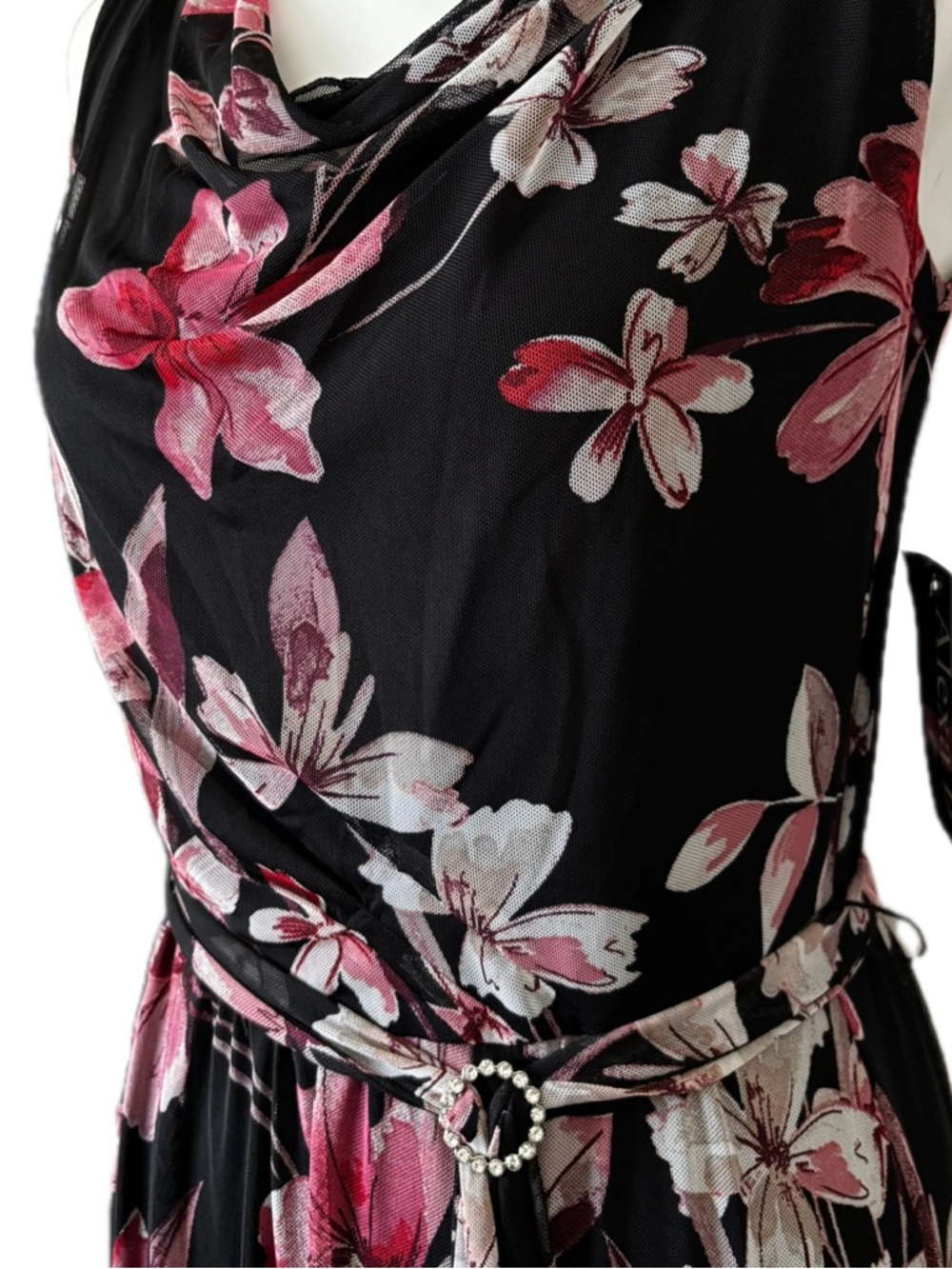 Alexa B. Nites Floral Mesh Maxi Dress Black Pink Petite 6P NWT - Picture 4 of 8